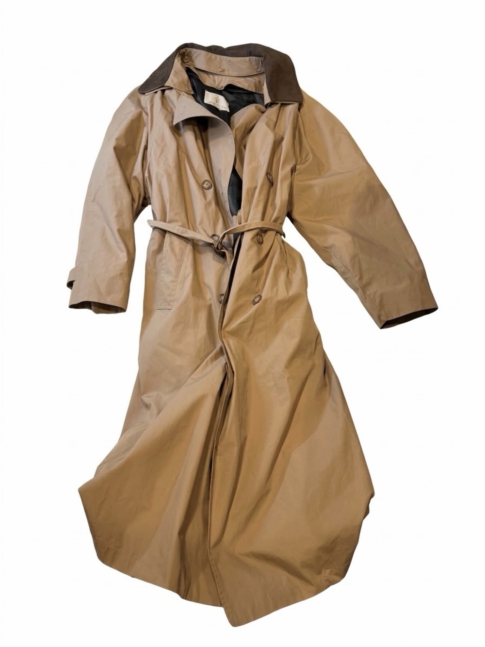 London Fog Women’s Long Trench Coat in Khaki with Contrast Collar